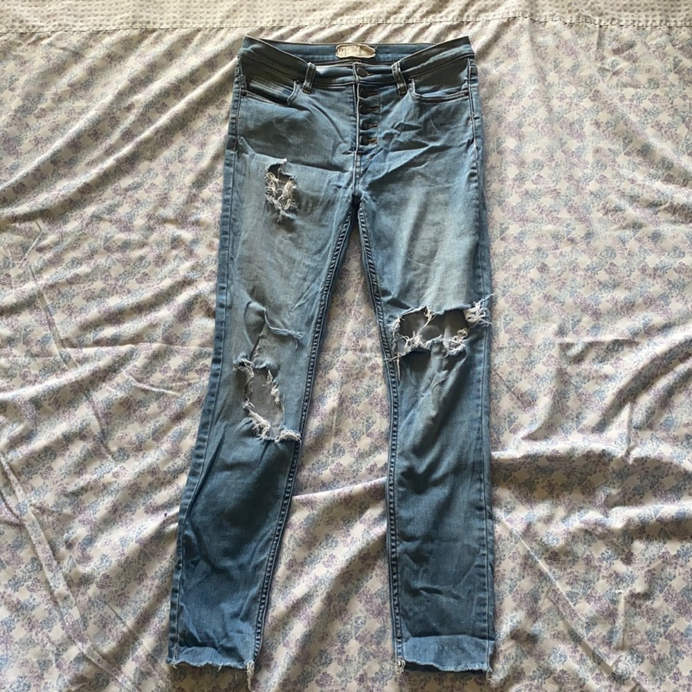 Free People Blue Distressed Skinny Jeans
